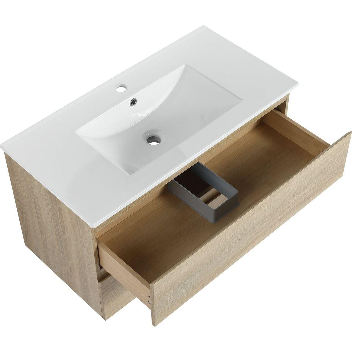 36" Wall-Mounted Bathroom Vanity With Ceramic Sink, 2-Soft Close Drawers, KD-Package