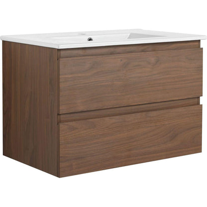 30" Wall-Mounted Bathroom Vanity With Ceramic Sink, 2-Soft Close Drawers, KD-Package