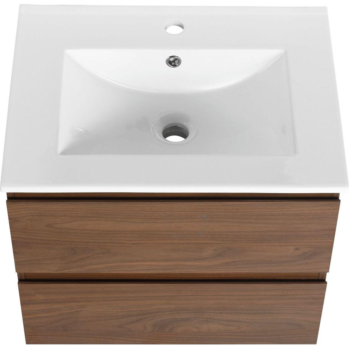 24" Wall-Mounted Bathroom Vanity With Ceramic Sink, 2-Soft Close Drawers, KD-Package