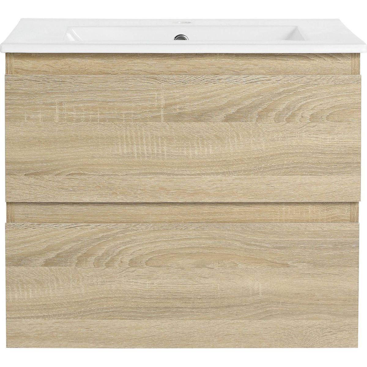 24" Wall-Mounted Bathroom Vanity With Ceramic Sink, 2-Soft Close Drawers, KD-Package