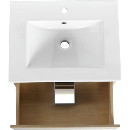 24" Wall-Mounted Bathroom Vanity With Ceramic Sink, 2-Soft Close Drawers, KD-Package