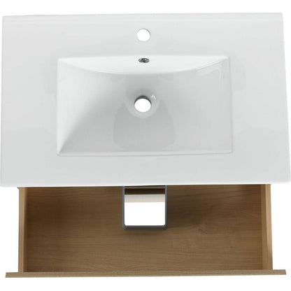 30" Wall-Mounted Bathroom Vanity With Ceramic Sink, 2-Soft Close Drawers, KD-Package