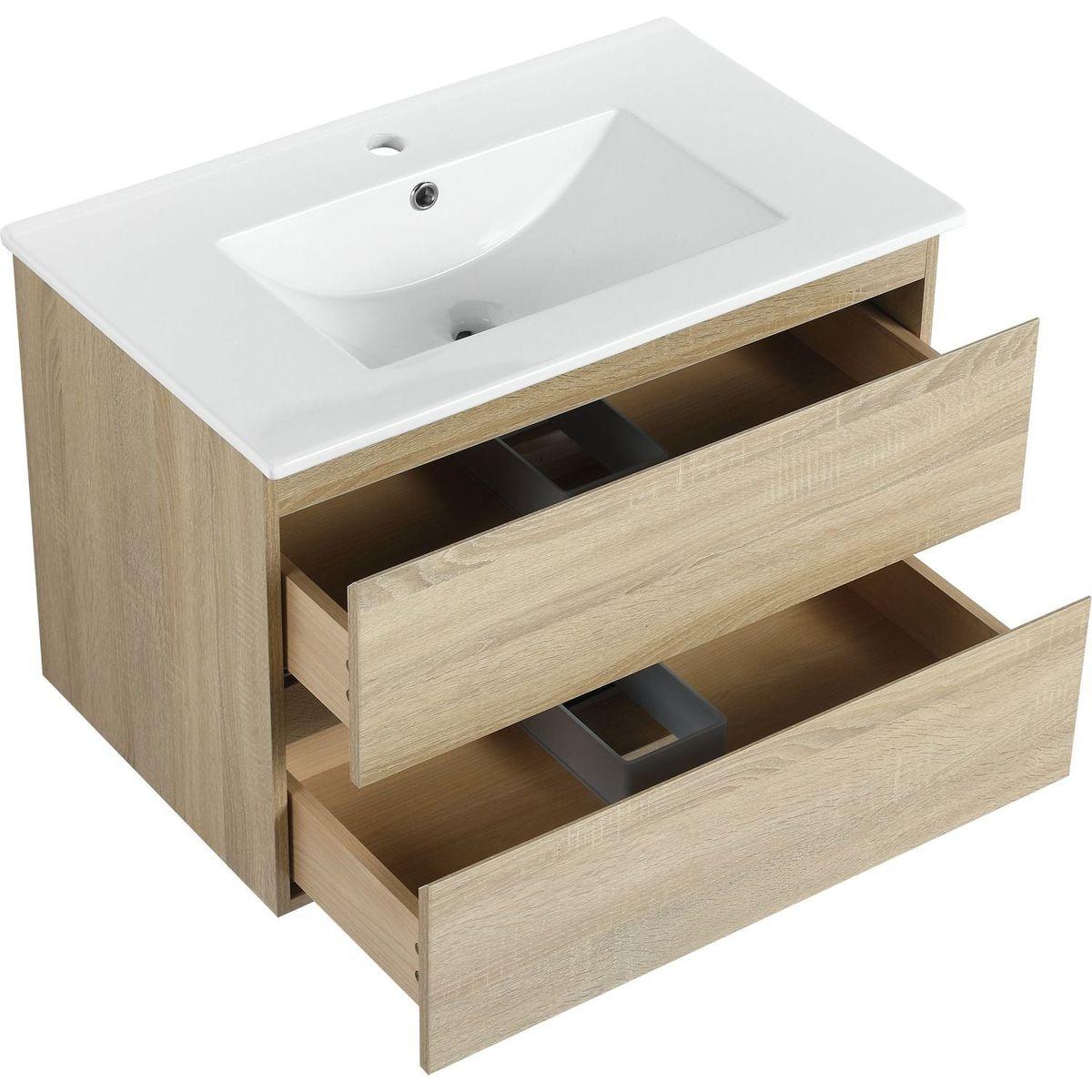 30" Wall-Mounted Bathroom Vanity With Ceramic Sink, 2-Soft Close Drawers, KD-Package