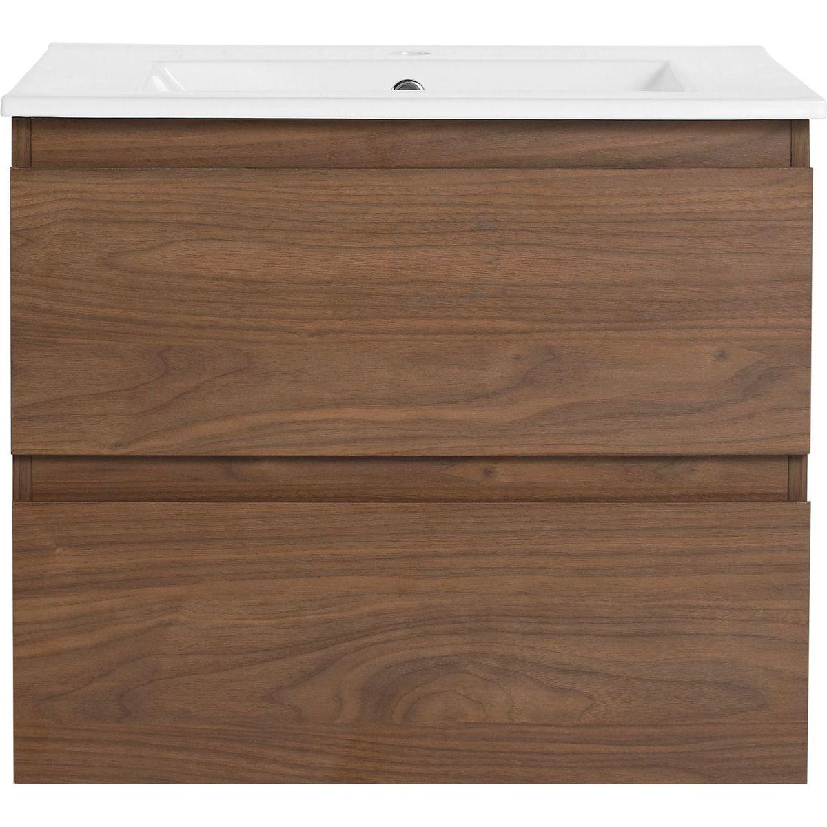 24" Wall-Mounted Bathroom Vanity With Ceramic Sink, 2-Soft Close Drawers, KD-Package