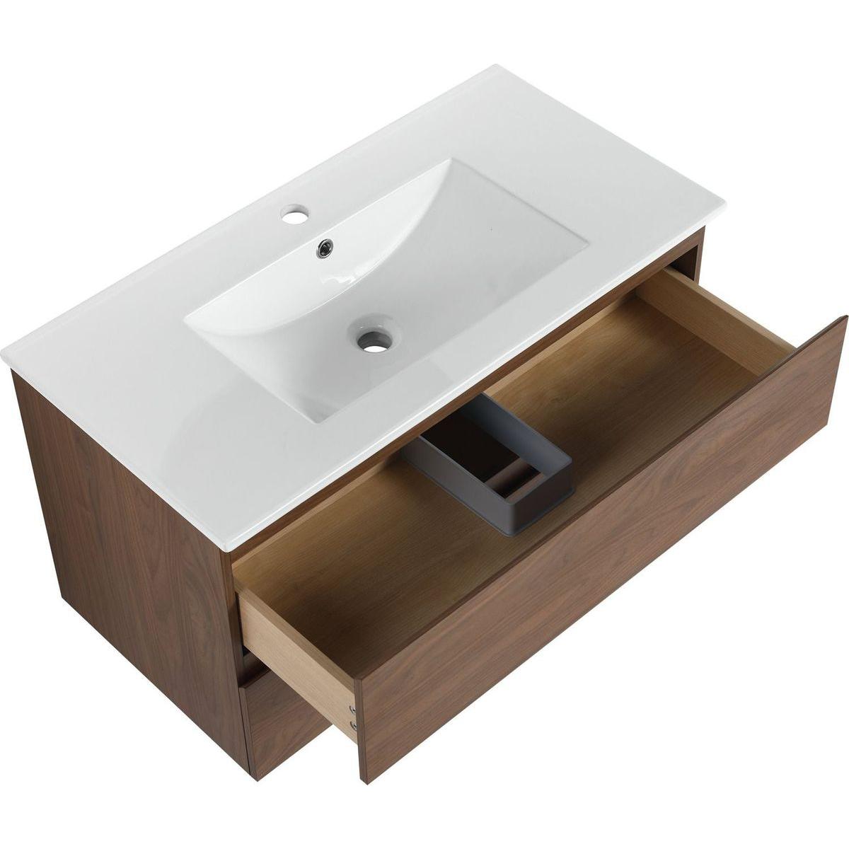 36" Wall-Mounted Bathroom Vanity With Ceramic Sink, 2-Soft Close Drawers, KD-Package