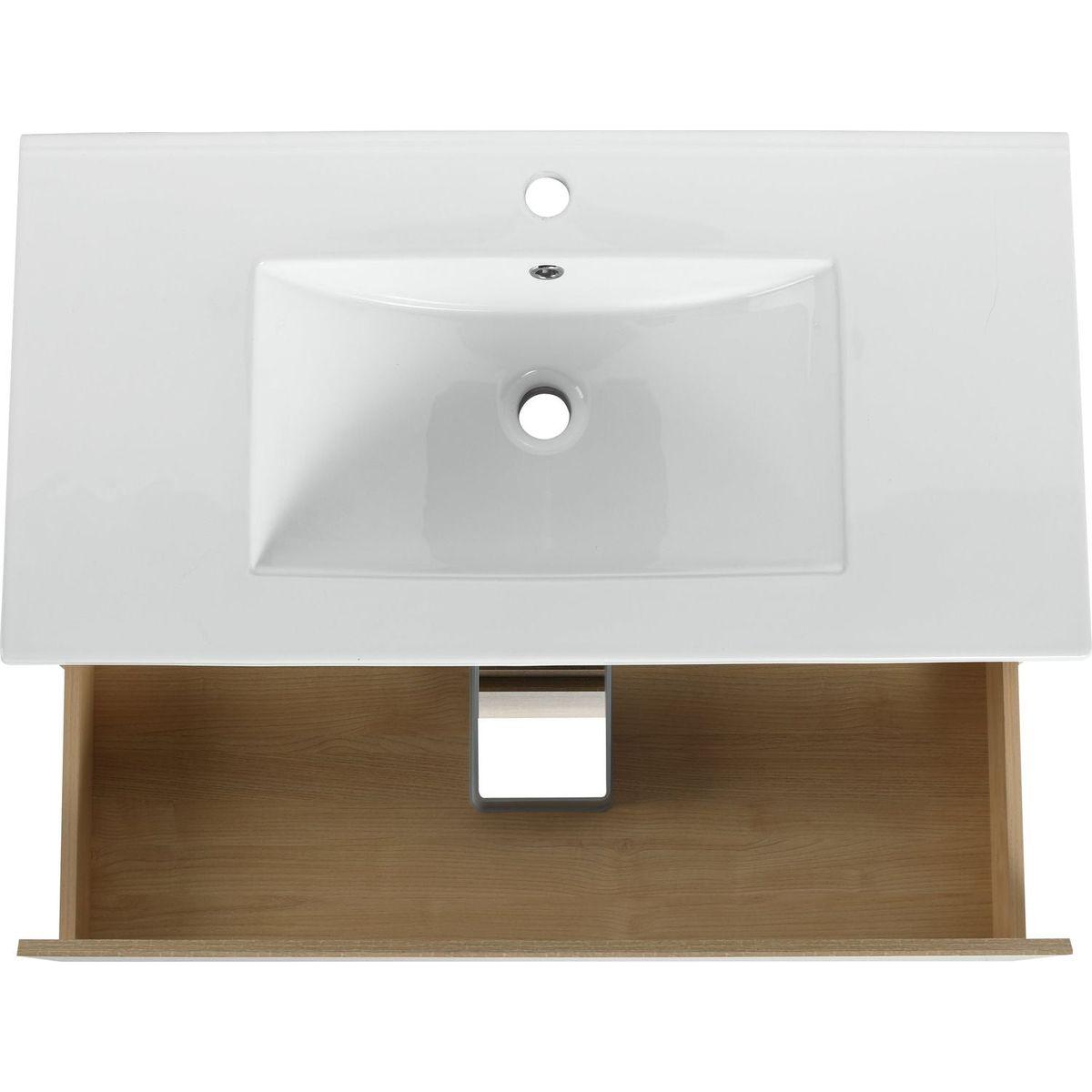 36" Wall-Mounted Bathroom Vanity With Ceramic Sink, 2-Soft Close Drawers, KD-Package