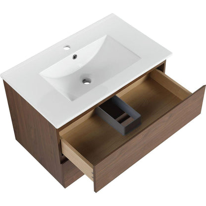 30" Wall-Mounted Bathroom Vanity With Ceramic Sink, 2-Soft Close Drawers, KD-Package