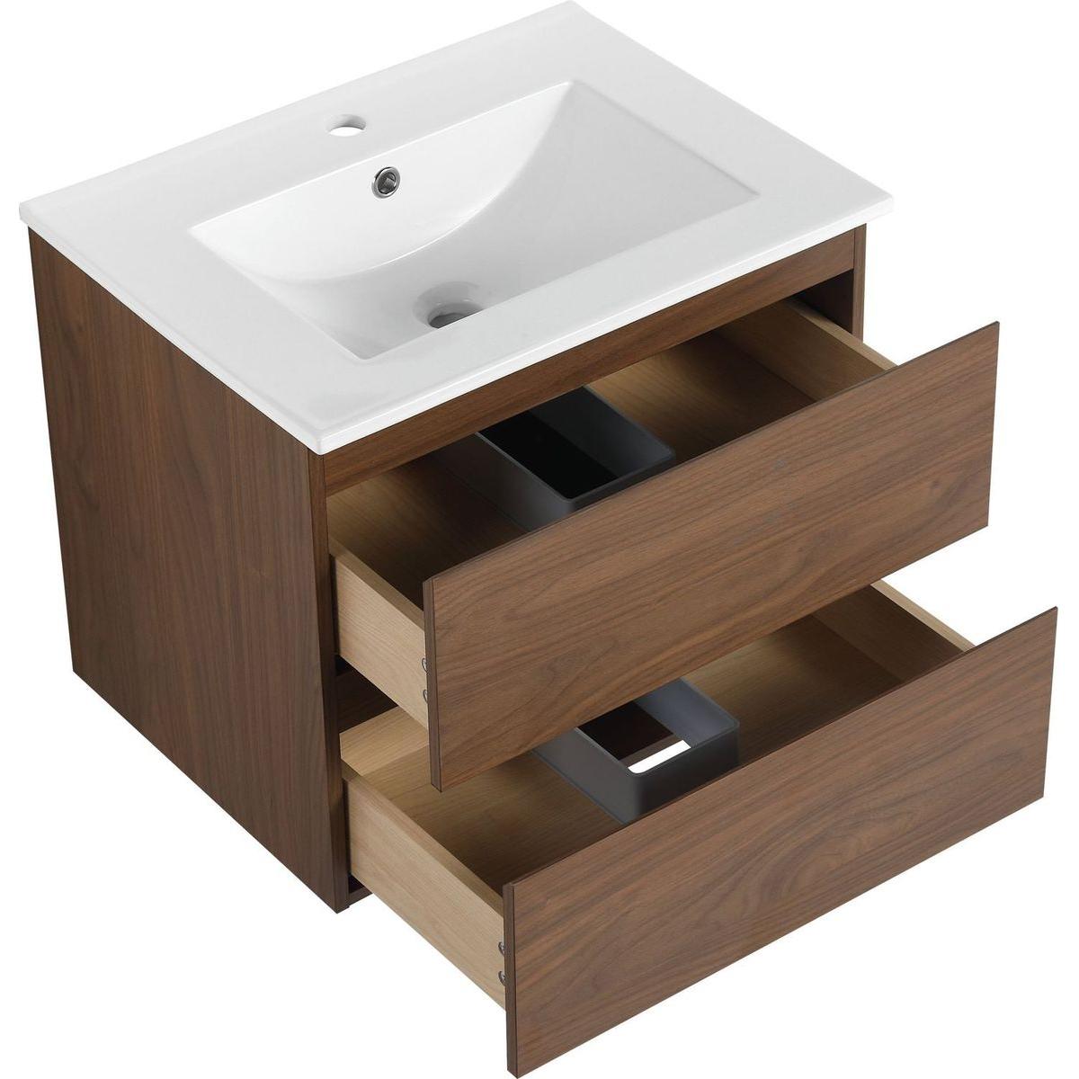 24" Wall-Mounted Bathroom Vanity With Ceramic Sink, 2-Soft Close Drawers, KD-Package