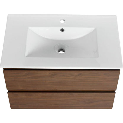 30" Wall-Mounted Bathroom Vanity With Ceramic Sink, 2-Soft Close Drawers, KD-Package