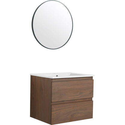 24" Wall-Mounted Bathroom Vanity With Ceramic Sink, 2-Soft Close Drawers, KD-Package