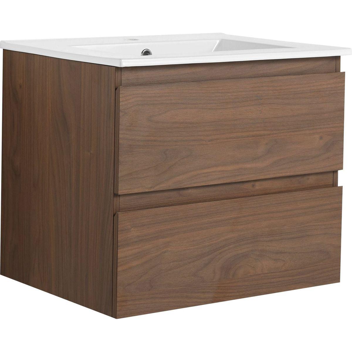 24" Wall-Mounted Bathroom Vanity With Ceramic Sink, 2-Soft Close Drawers, KD-Package