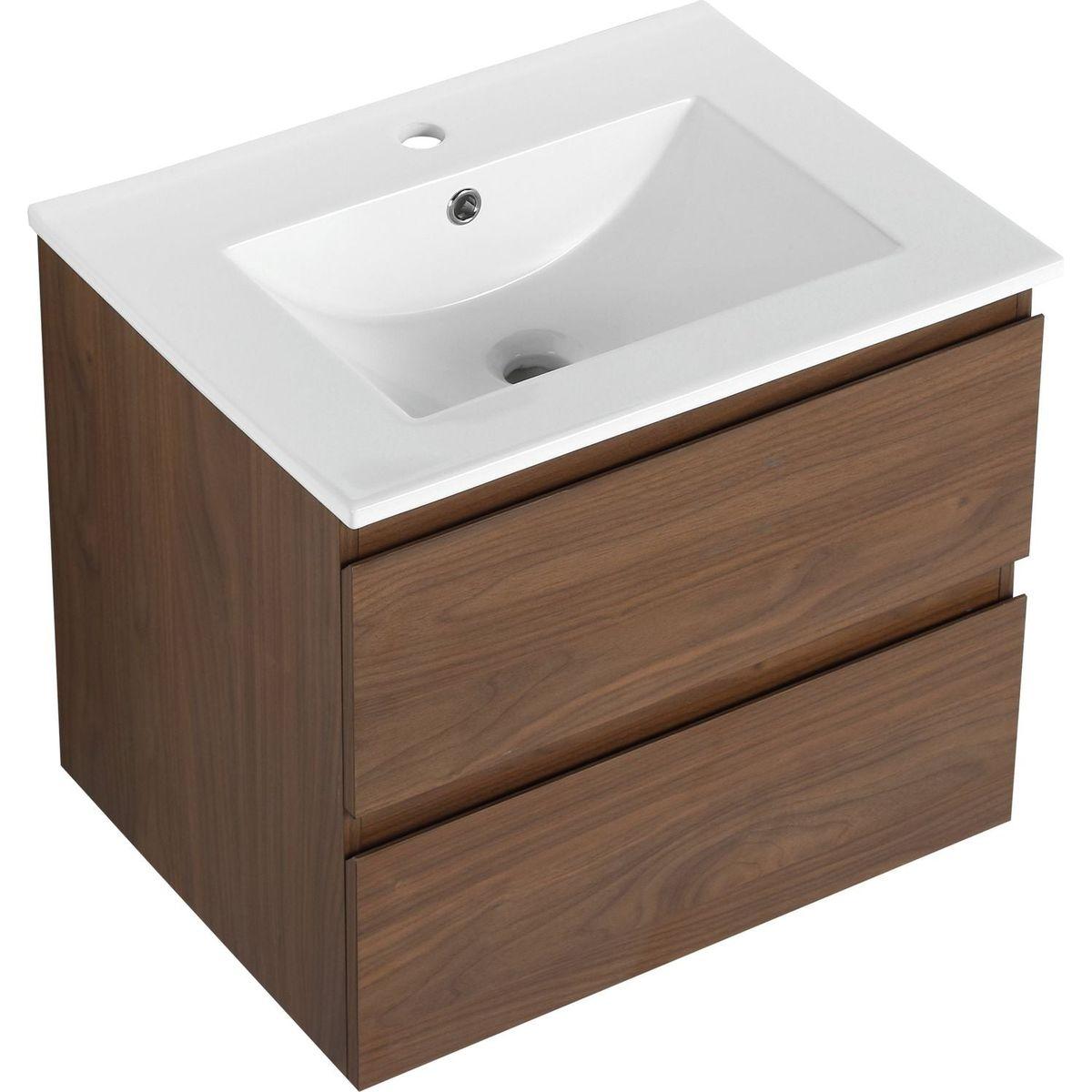 24" Wall-Mounted Bathroom Vanity With Ceramic Sink, 2-Soft Close Drawers, KD-Package