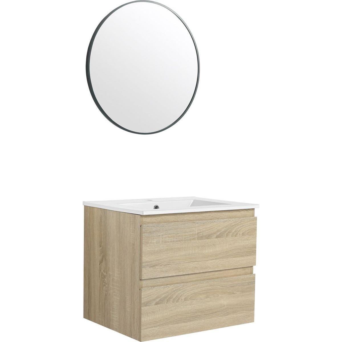 24" Wall-Mounted Bathroom Vanity With Ceramic Sink, 2-Soft Close Drawers, KD-Package