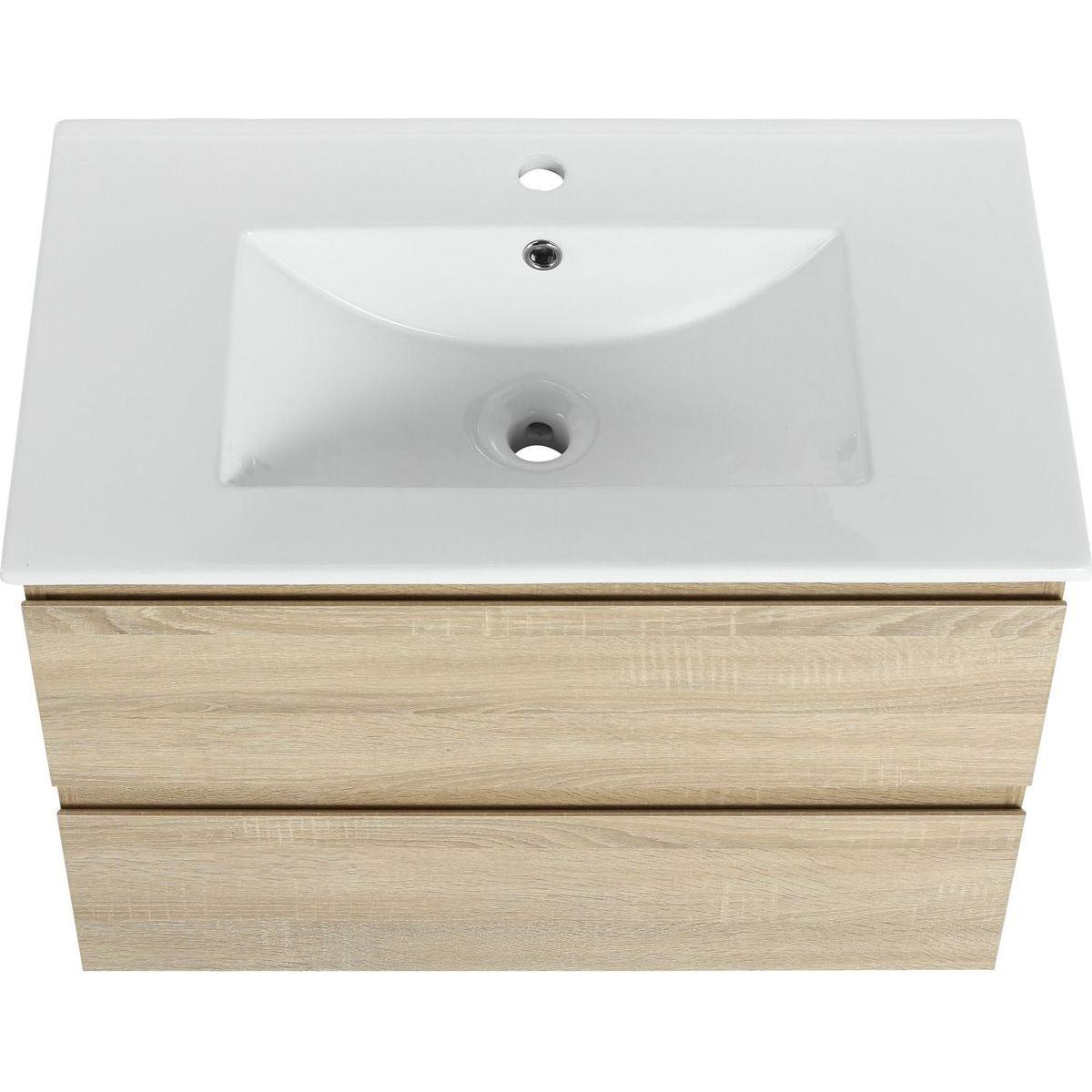 30" Wall-Mounted Bathroom Vanity With Ceramic Sink, 2-Soft Close Drawers, KD-Package