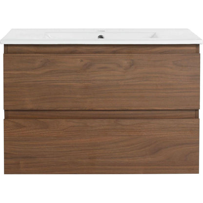 30" Wall-Mounted Bathroom Vanity With Ceramic Sink, 2-Soft Close Drawers, KD-Package