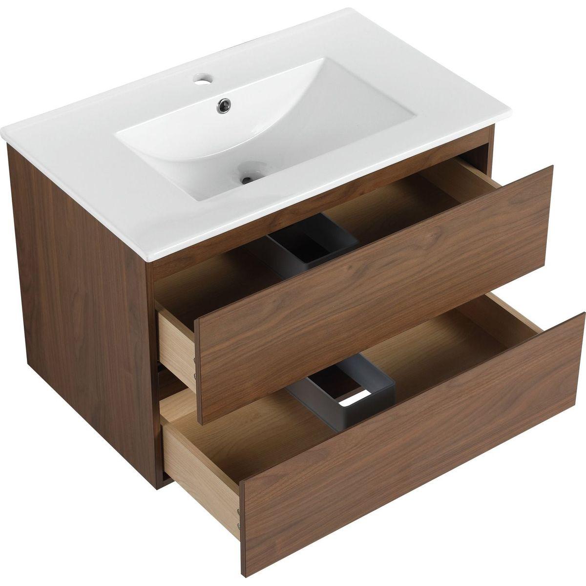 30" Wall-Mounted Bathroom Vanity With Ceramic Sink, 2-Soft Close Drawers, KD-Package