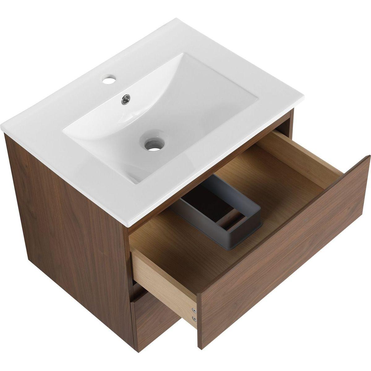 24" Wall-Mounted Bathroom Vanity With Ceramic Sink, 2-Soft Close Drawers, KD-Package