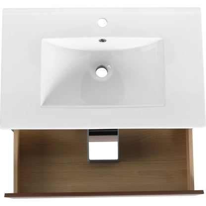 30" Wall-Mounted Bathroom Vanity With Ceramic Sink, 2-Soft Close Drawers, KD-Package