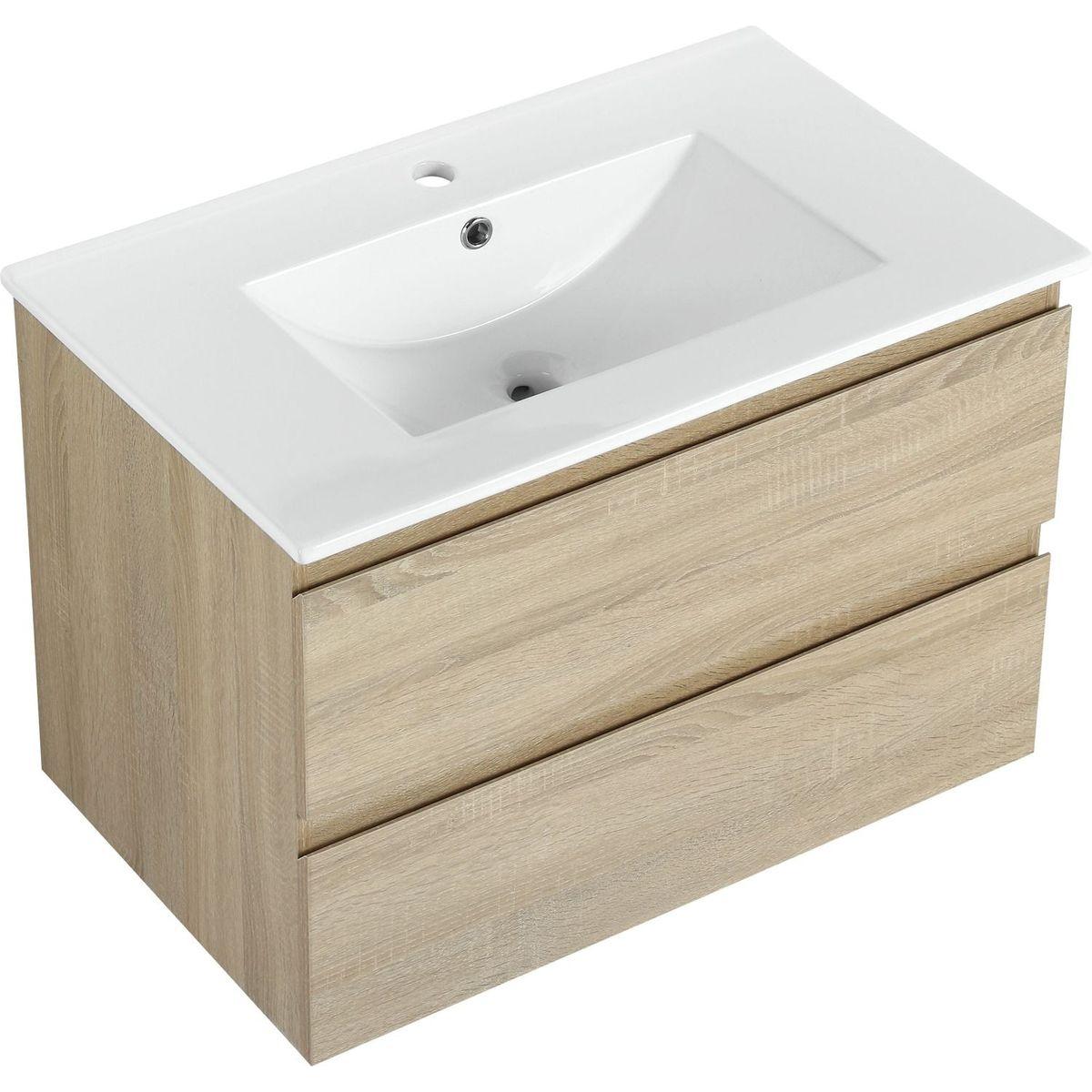 30" Wall-Mounted Bathroom Vanity With Ceramic Sink, 2-Soft Close Drawers, KD-Package