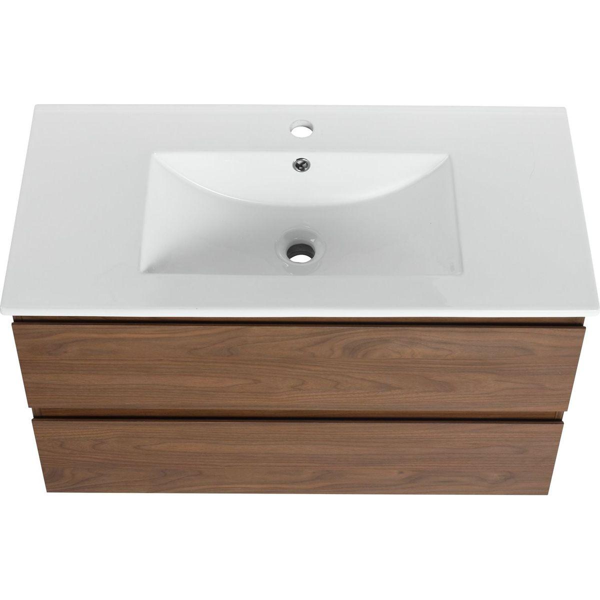 36" Wall-Mounted Bathroom Vanity With Ceramic Sink, 2-Soft Close Drawers, KD-Package