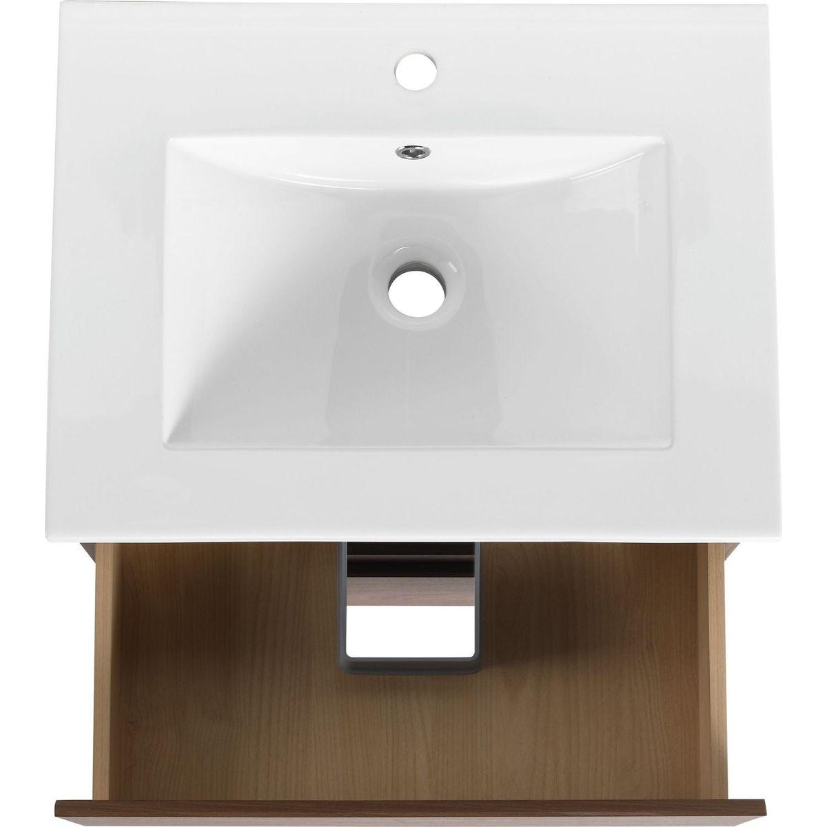 24" Wall-Mounted Bathroom Vanity With Ceramic Sink, 2-Soft Close Drawers, KD-Package