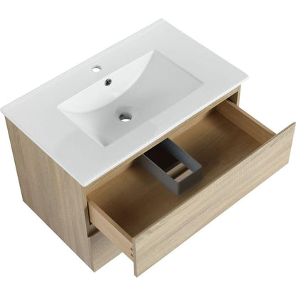 30" Wall-Mounted Bathroom Vanity With Ceramic Sink, 2-Soft Close Drawers, KD-Package