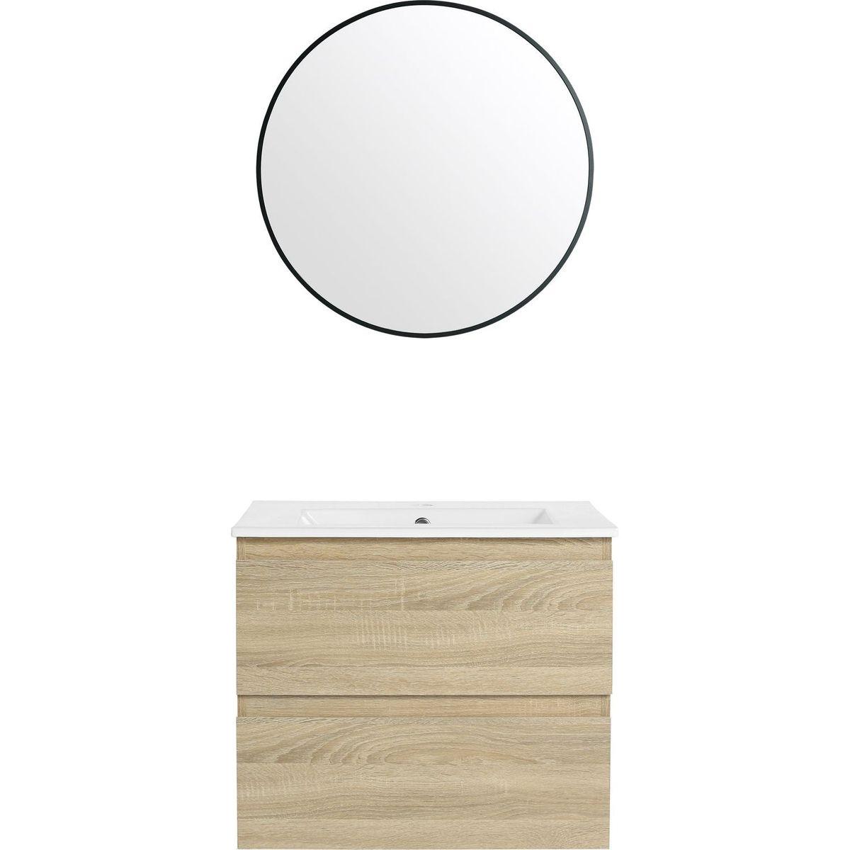 24" Wall-Mounted Bathroom Vanity With Ceramic Sink, 2-Soft Close Drawers, KD-Package