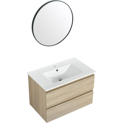 30" Wall-Mounted Bathroom Vanity With Ceramic Sink, 2-Soft Close Drawers, KD-Package