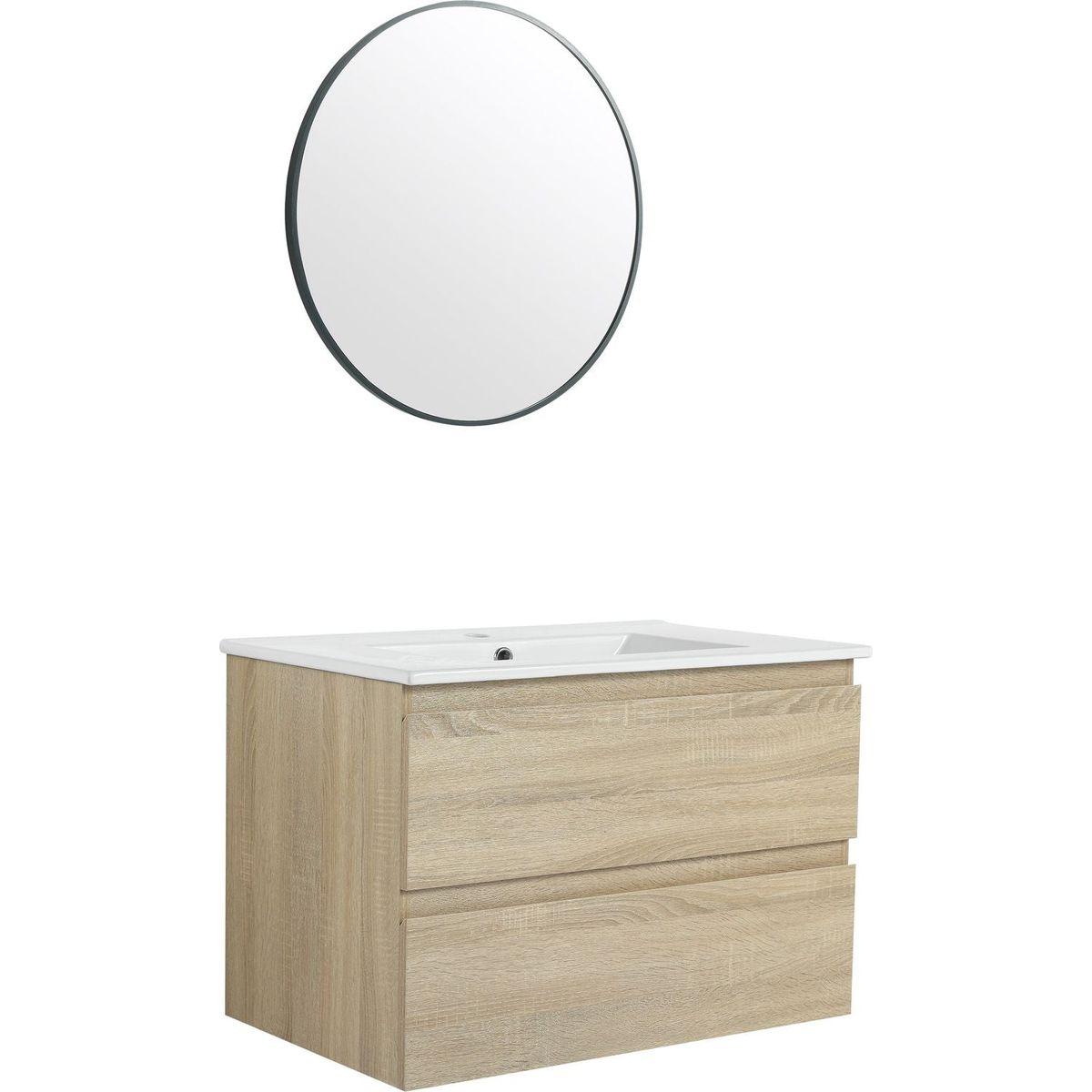 30" Wall-Mounted Bathroom Vanity With Ceramic Sink, 2-Soft Close Drawers, KD-Package