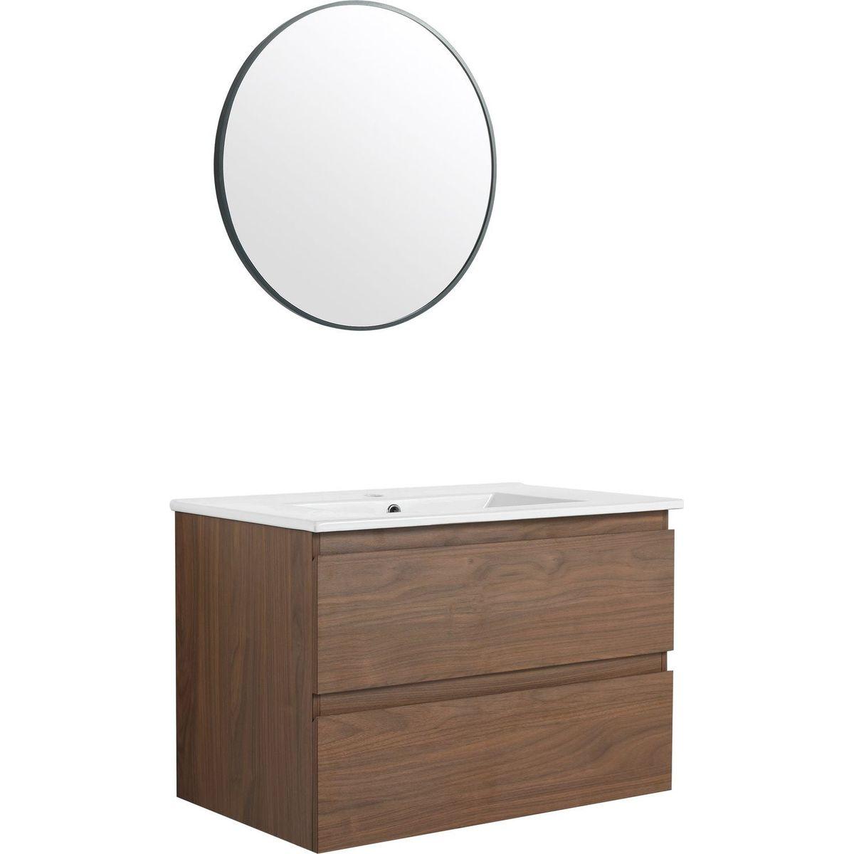 30" Wall-Mounted Bathroom Vanity With Ceramic Sink, 2-Soft Close Drawers, KD-Package