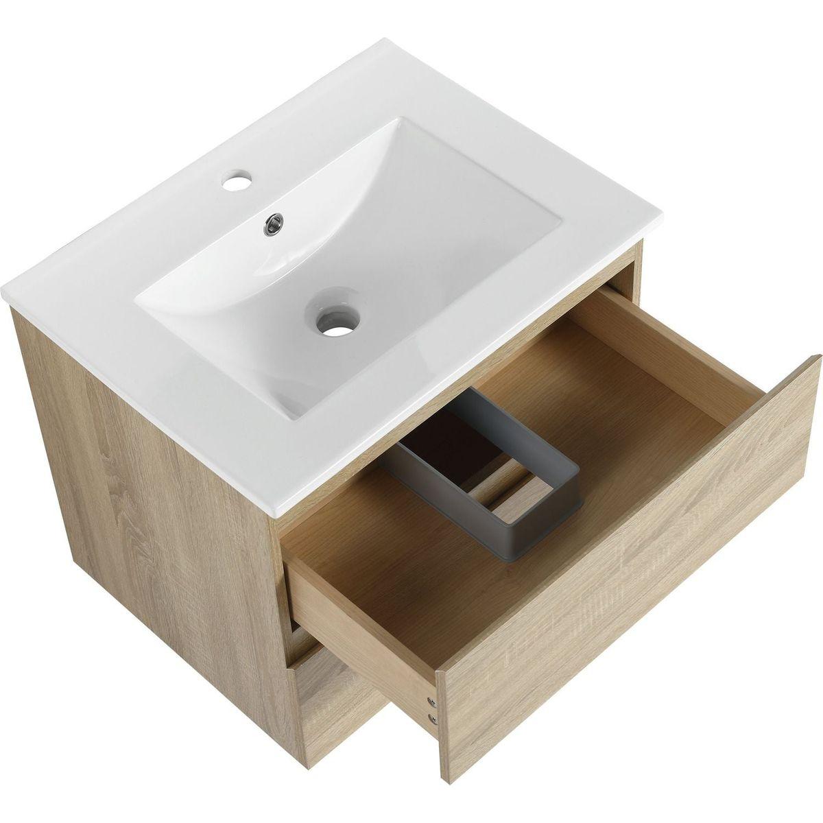 24" Wall-Mounted Bathroom Vanity With Ceramic Sink, 2-Soft Close Drawers, KD-Package