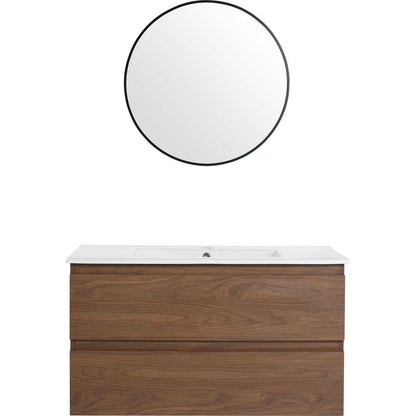 36" Wall-Mounted Bathroom Vanity With Ceramic Sink, 2-Soft Close Drawers, KD-Package