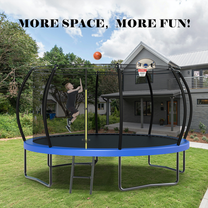 12FT Recreational Trampoline with Enclosure for Kids Adults, ASTM Approved, Outdoor Trampoline with Wind Stakes and Ladder for Kids Apex Series,12FOOT Trampoline