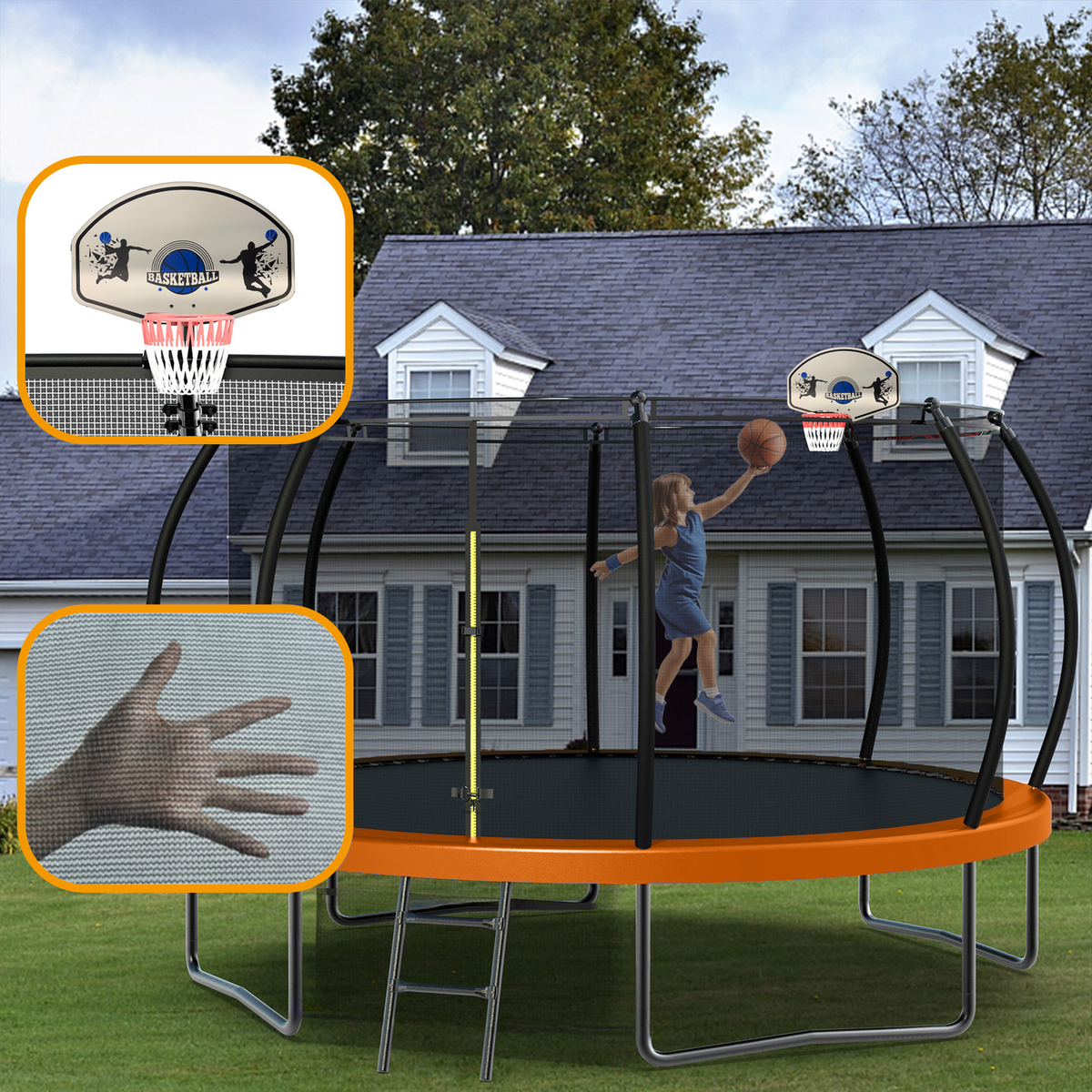 12FT Recreational Trampoline with Enclosure for Kids Adults, ASTM Approved, Outdoor Trampoline with Wind Stakes and Ladder for Kids Apex Series,12FOOT Trampoline