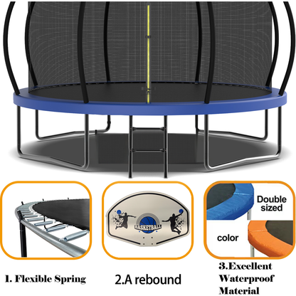 12FT Recreational Trampoline with Enclosure for Kids Adults, ASTM Approved, Outdoor Trampoline with Wind Stakes and Ladder for Kids Apex Series,12FOOT Trampoline