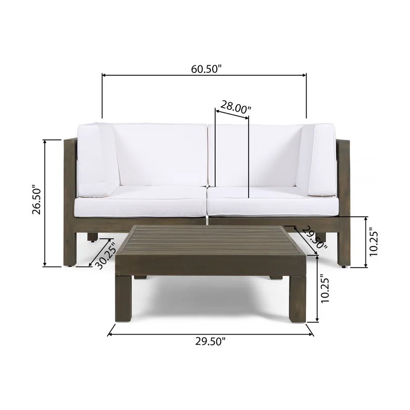 OANA 3-Piece LOVE SEAT SET WITH COFFEE TABLE, WHITE