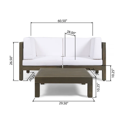 OANA 3-Piece LOVE SEAT SET WITH COFFEE TABLE, WHITE