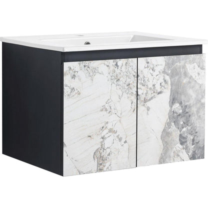 24" Floating Wall-Mounted Bathroom Vanity With Ceramics Sink & Soft-Close Cabinet Door, KD-Package