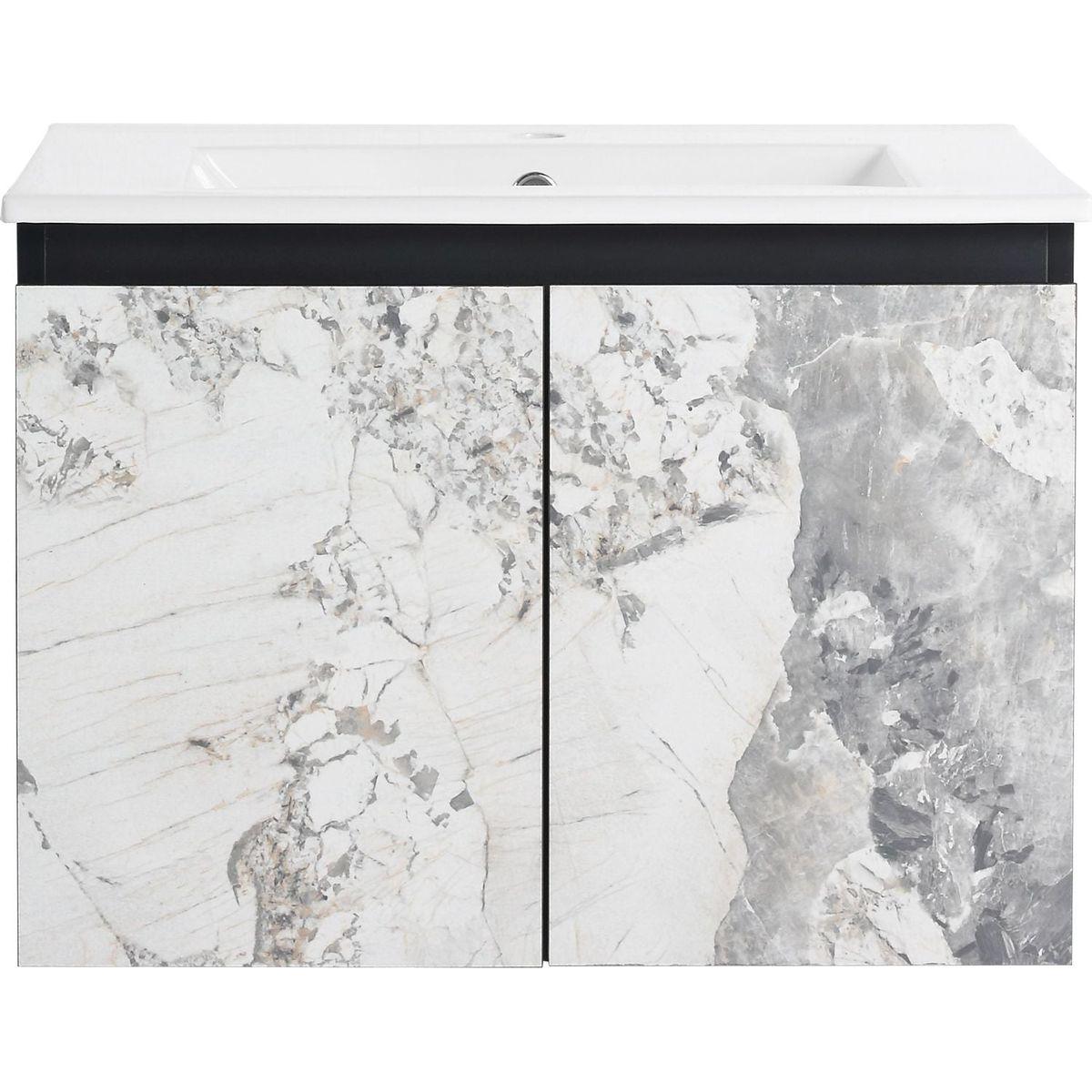 24" Floating Wall-Mounted Bathroom Vanity With Ceramics Sink & Soft-Close Cabinet Door, KD-Package