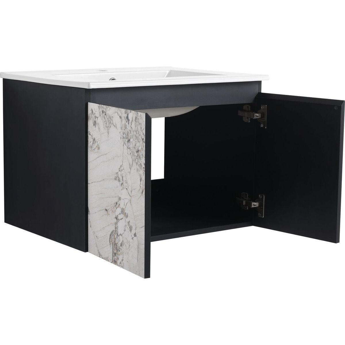 24" Floating Wall-Mounted Bathroom Vanity With Ceramics Sink & Soft-Close Cabinet Door, KD-Package