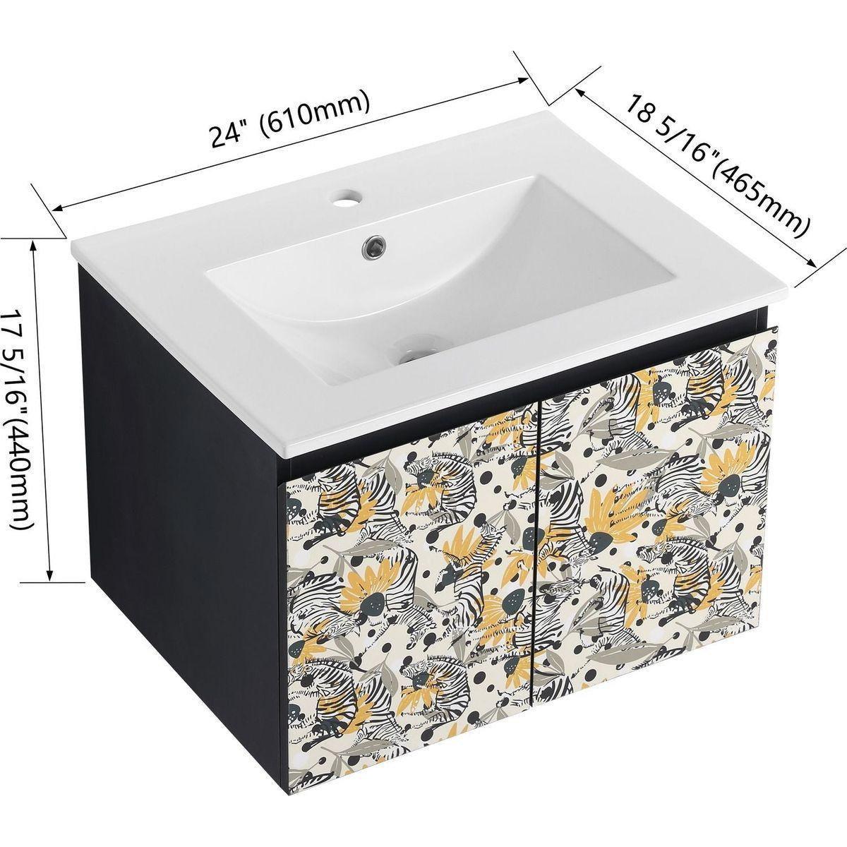 24" Floating Wall-Mounted Bathroom Vanity With Ceramics Sink & Soft-Close Cabinet Door, KD-Package