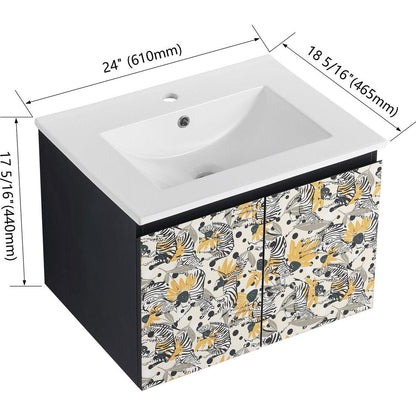 24" Floating Wall-Mounted Bathroom Vanity With Ceramics Sink & Soft-Close Cabinet Door, KD-Package