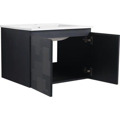 24" Floating Wall-Mounted Bathroom Vanity With Ceramics Sink & Soft-Close Cabinet Door, KD-Package