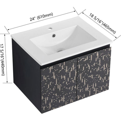 24" Floating Wall-Mounted Bathroom Vanity With Ceramics Sink & Soft-Close Cabinet Door, KD-Package