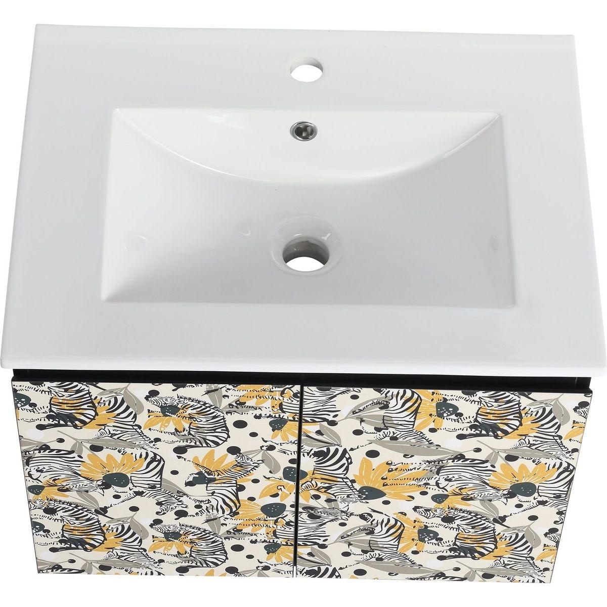 24" Floating Wall-Mounted Bathroom Vanity With Ceramics Sink & Soft-Close Cabinet Door, KD-Package