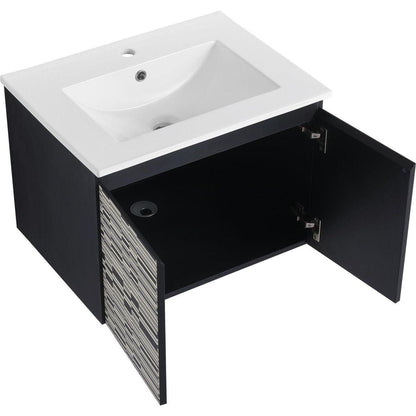 24" Floating Wall-Mounted Bathroom Vanity With Ceramics Sink & Soft-Close Cabinet Door, KD-Package