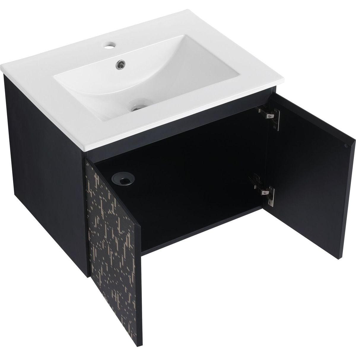 24" Floating Wall-Mounted Bathroom Vanity With Ceramics Sink & Soft-Close Cabinet Door, KD-Package