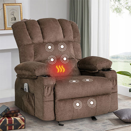 Recliner Chair Massage Heating sofa with USB and side pocket 2 Cup Holders (Brown)