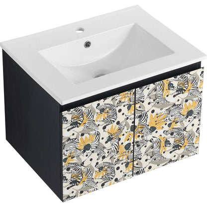 24" Floating Wall-Mounted Bathroom Vanity With Ceramics Sink & Soft-Close Cabinet Door, KD-Package