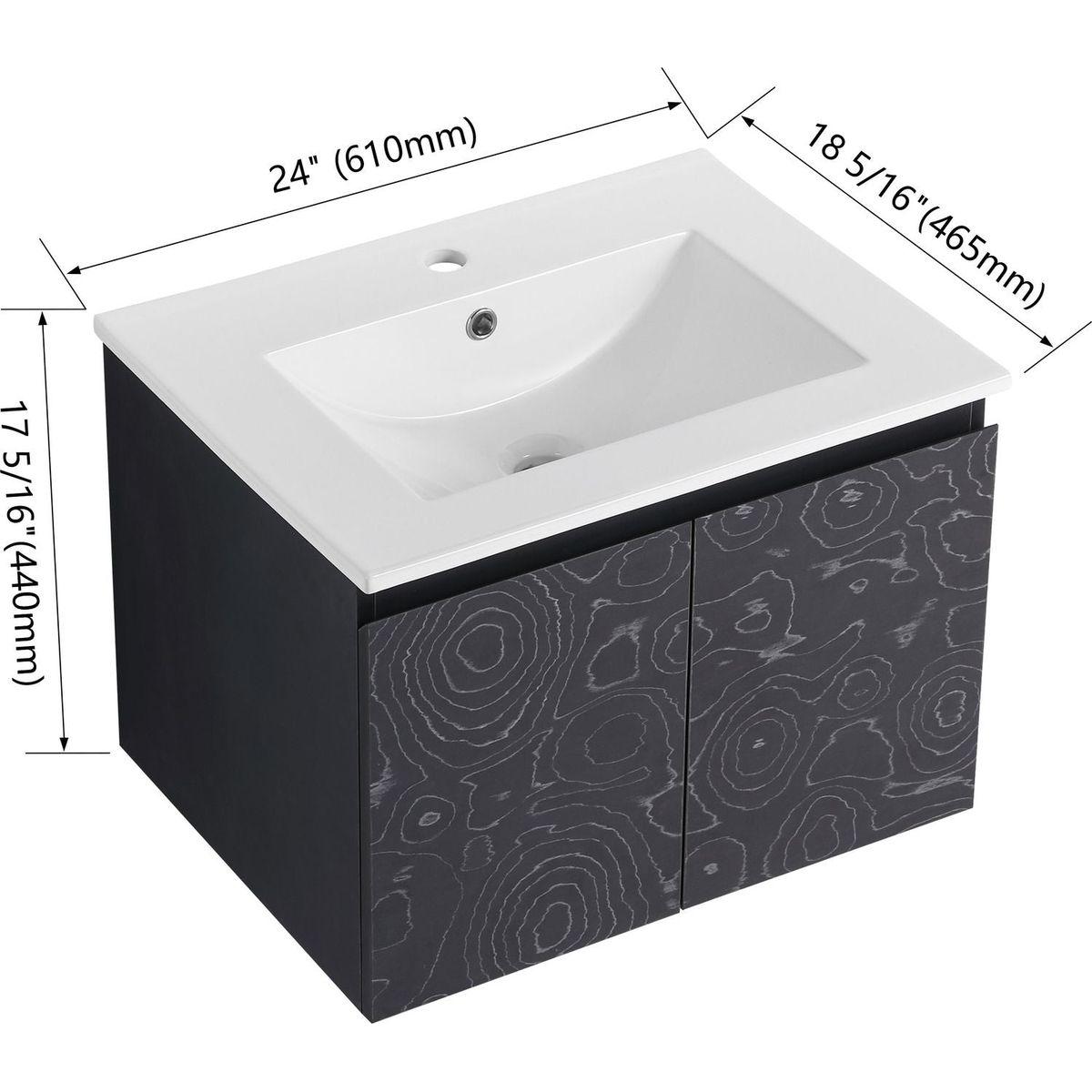 24" Floating Wall-Mounted Bathroom Vanity With Ceramics Sink & Soft-Close Cabinet Door, KD-Package